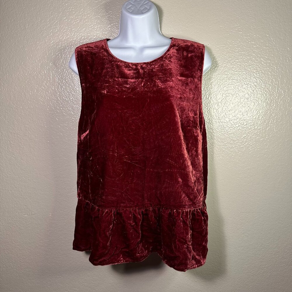 J. Crew Crushed Velvet Peplum in Wine Red
